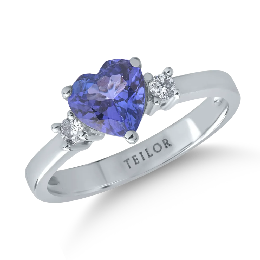 Inel din aur alb cu tanzanit heart de 1.1ct si diamante de 0.1ct