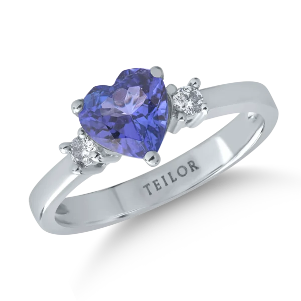 Inel din aur alb cu tanzanit heart de 1.1ct si diamante de 0.1ct