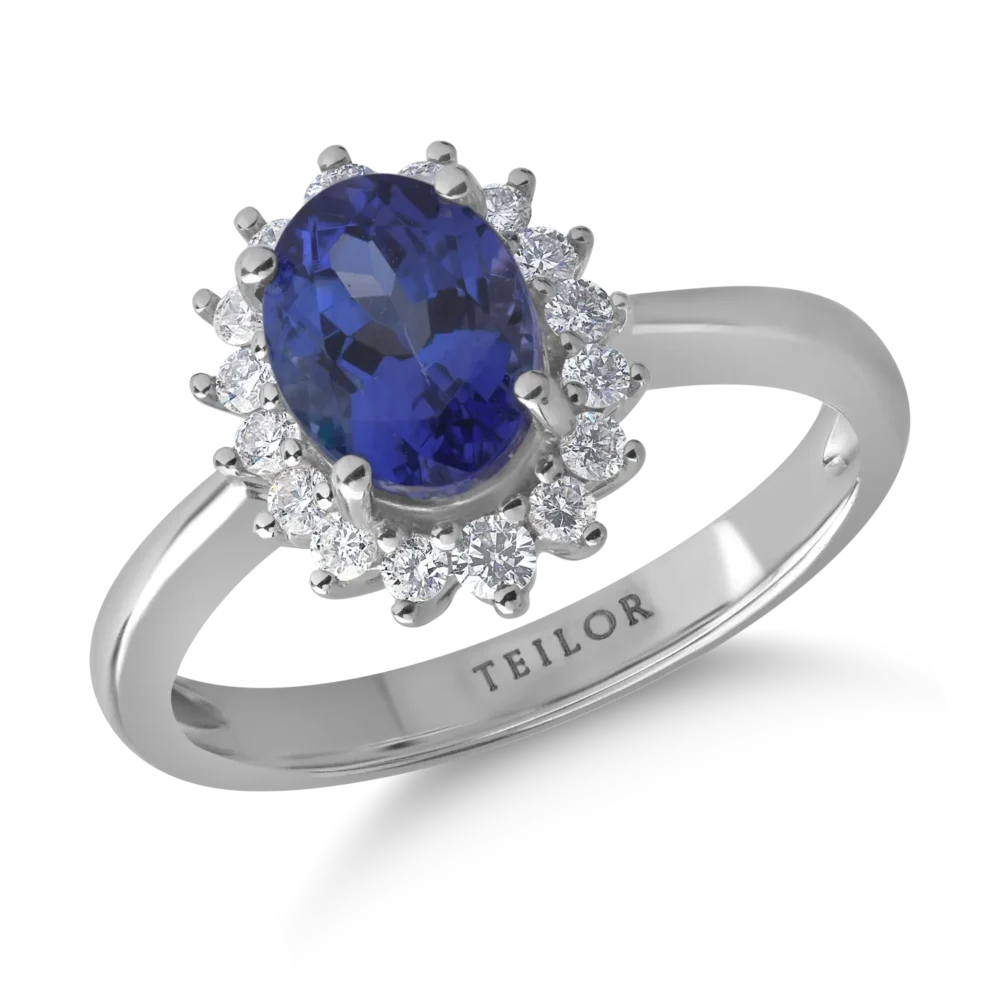 Inel din aur alb cu tanzanit oval de 1.4ct si diamante de 0.2ct