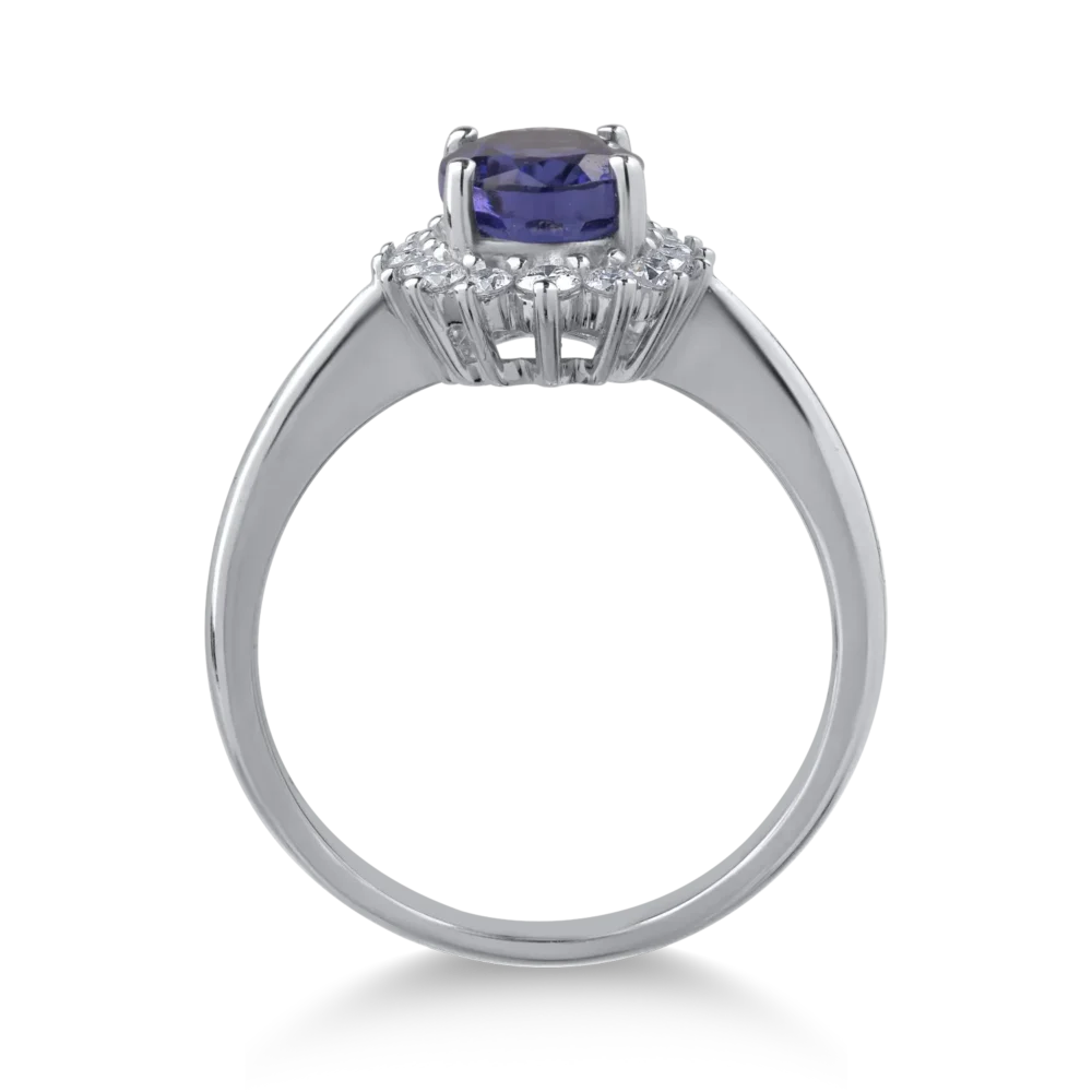 Inel din aur alb cu tanzanit oval de 1.4ct si diamante de 0.2ct - imagine 2