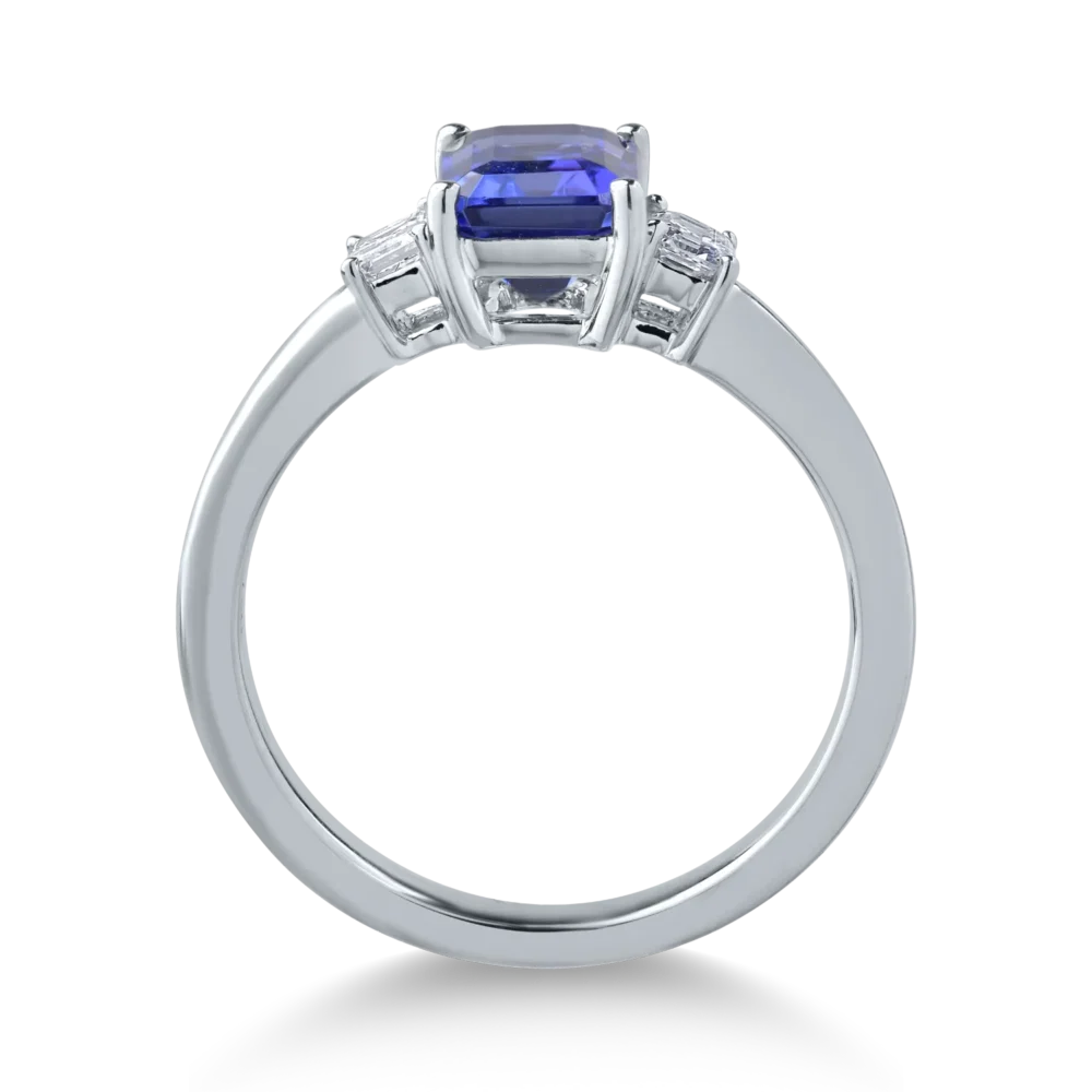 Inel din aur alb cu tanzanit emerald de 1.8ct si diamante de 0.3ct - imagine 2