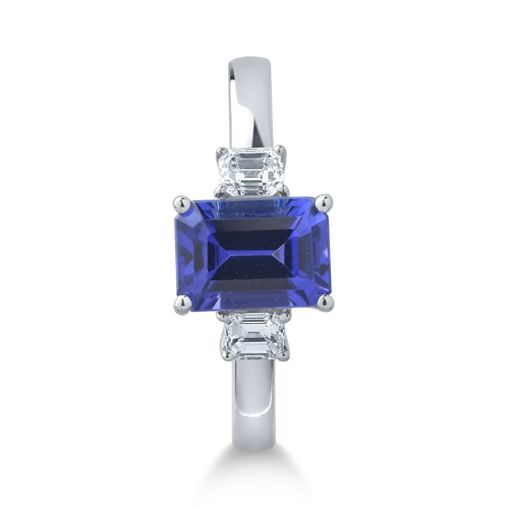 Inel din aur alb cu tanzanit emerald de 1.8ct si diamante de 0.3ct - imagine 3