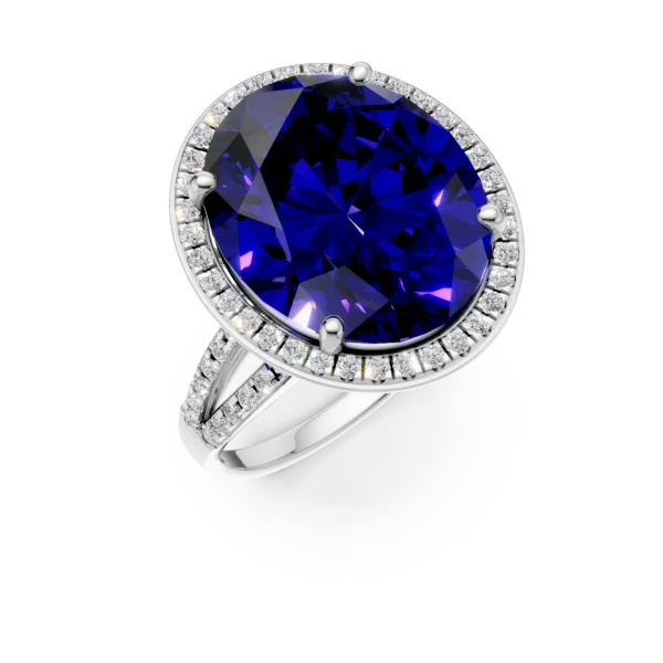 Inel din aur alb cu tanzanit oval de 12.3ct si diamante de 0.4ct