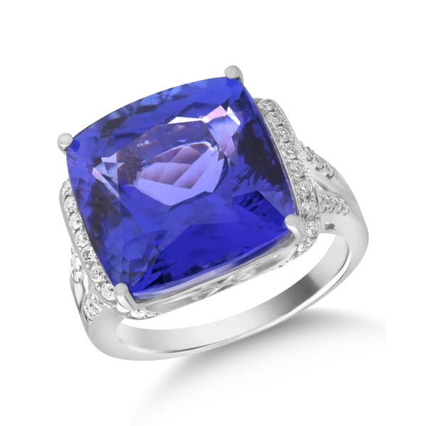 Inel din aur alb cu tanzanit de 14.15ct si diamante de 0.5ct
