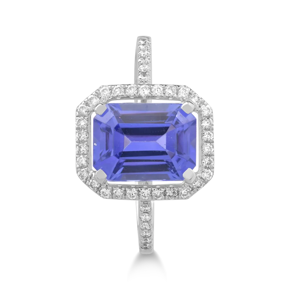 Inel din aur alb cu tanzanit octogonal de 2.06ct si diamante de 0.2ct - imagine 3
