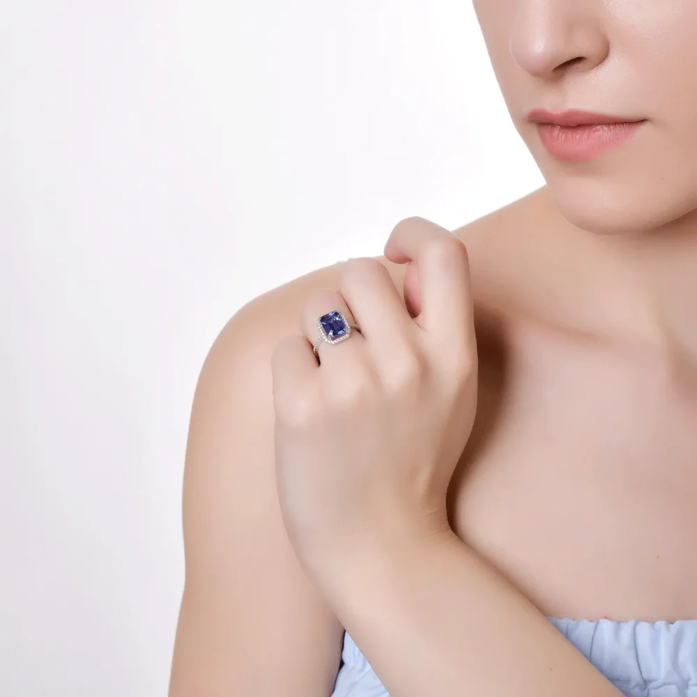 Inel din aur alb cu tanzanit octogonal de 2.06ct si diamante de 0.2ct - imagine 4