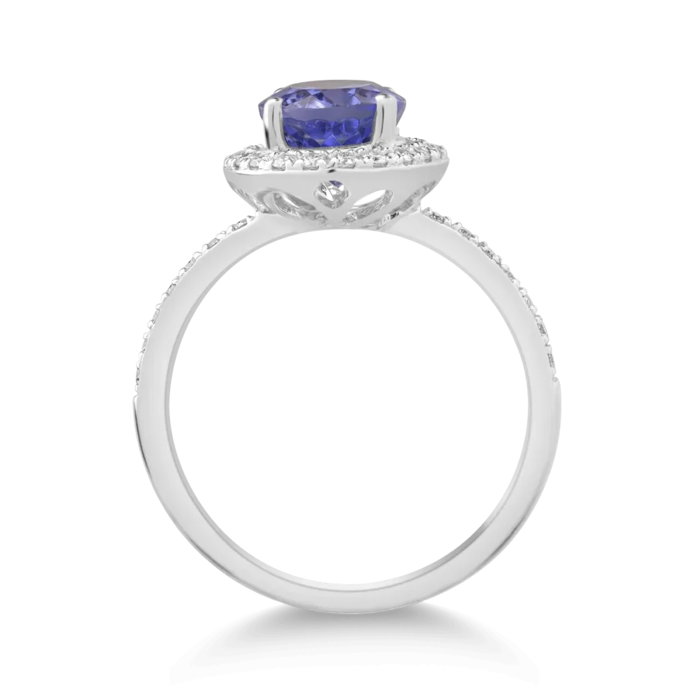 Inel din aur alb cu tanzanit oval de 2ct si diamante de 0.2ct - imagine 2