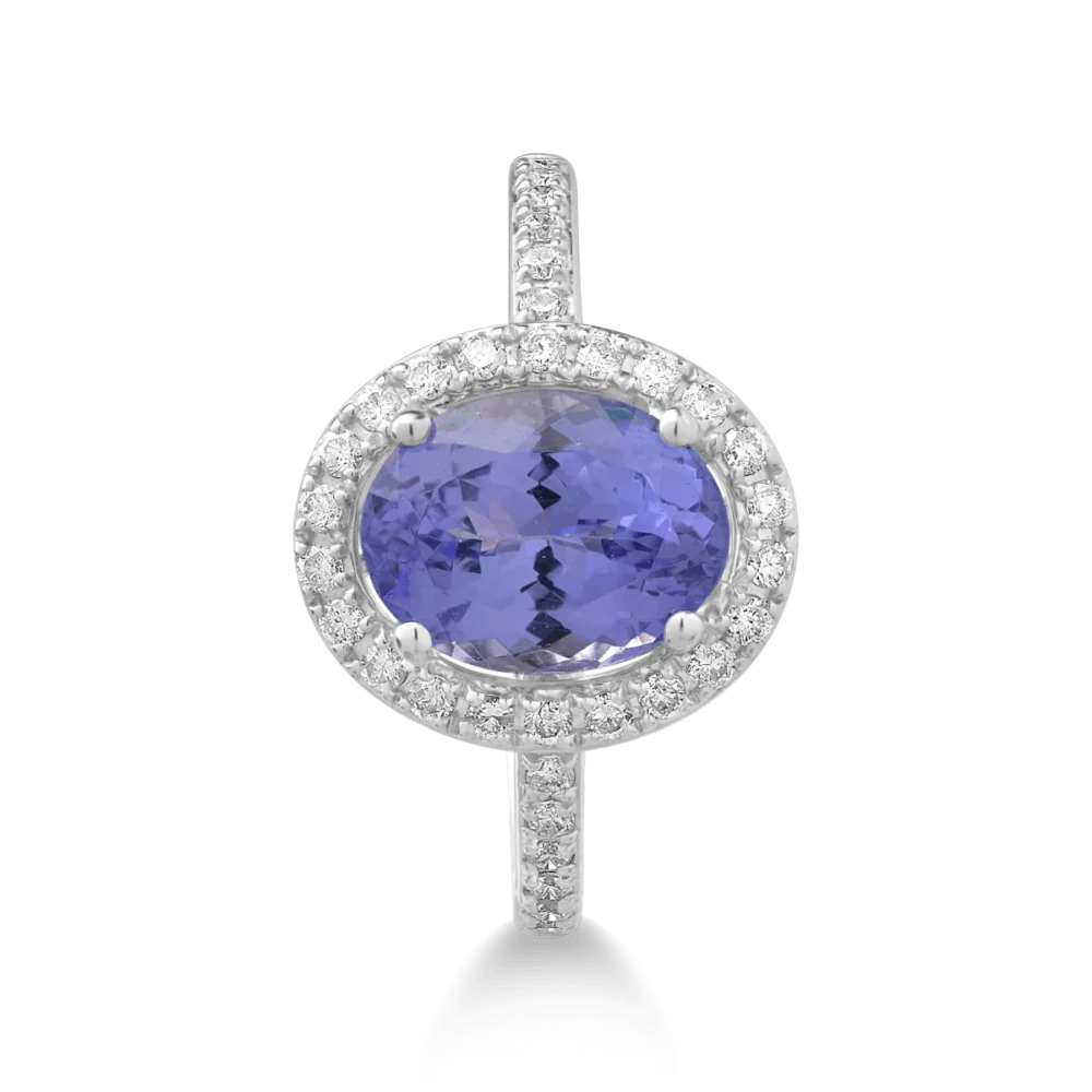 Inel din aur alb cu tanzanit oval de 2ct si diamante de 0.2ct - imagine 3
