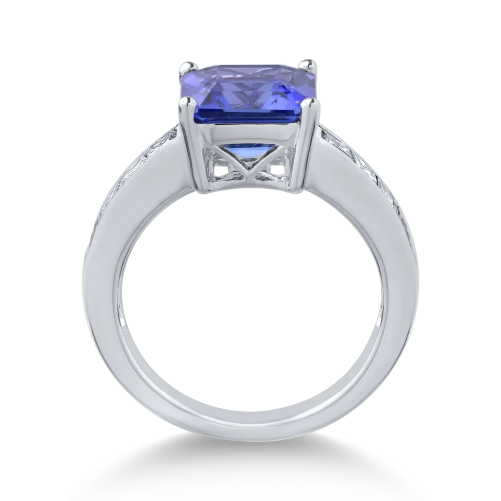 Inel din aur alb cu tanzanit de 3.64ct si diamante de 0.19ct - imagine 2