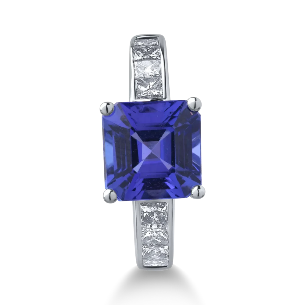 Inel din aur alb cu tanzanit de 3.64ct si diamante de 0.19ct - imagine 3