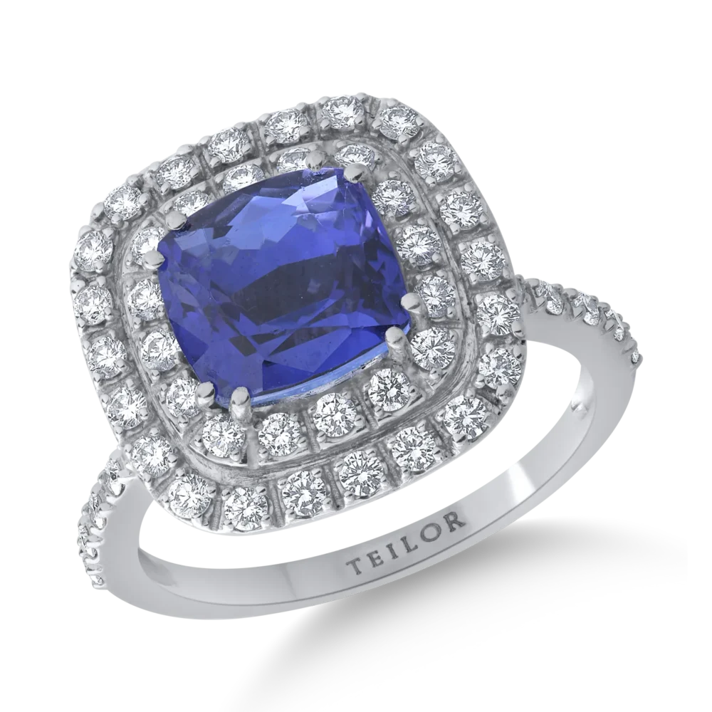 Inel din aur alb cu tanzanit de 4.03ct si diamante de 0.64ct