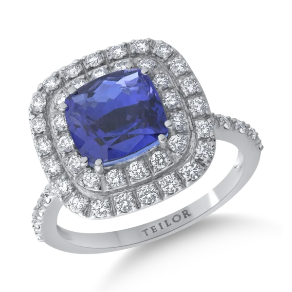 Inel din aur alb cu tanzanit de 4.03ct si diamante de 0.64ct