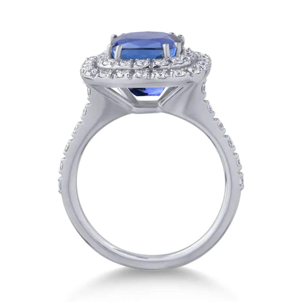 Inel din aur alb cu tanzanit de 4.03ct si diamante de 0.64ct - imagine 2