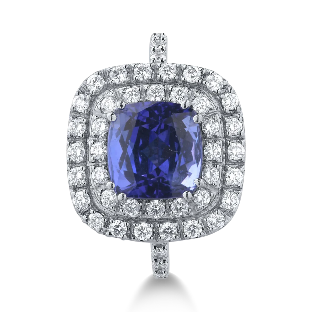 Inel din aur alb cu tanzanit de 4.03ct si diamante de 0.64ct - imagine 3