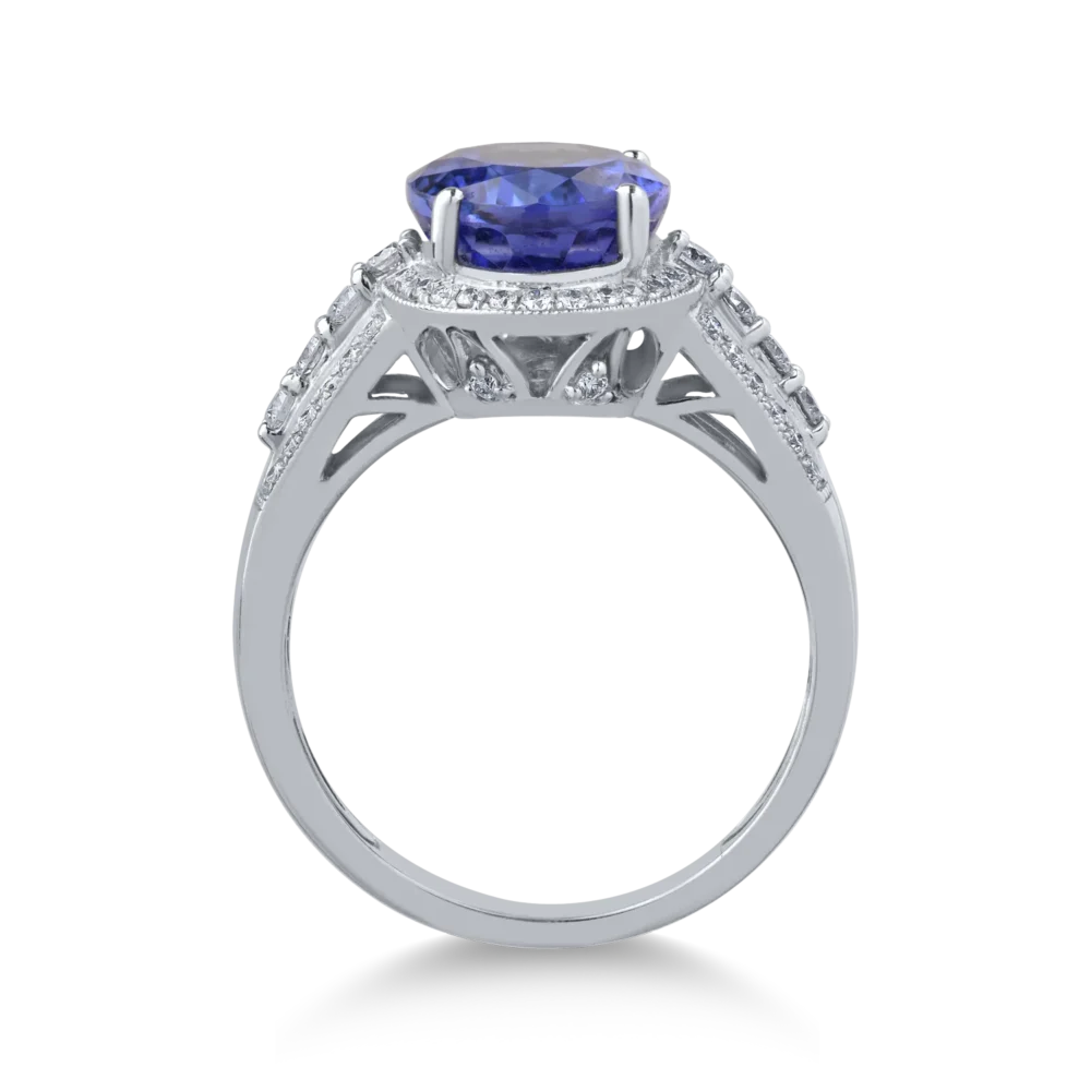 Inel din aur alb cu tanzanit oval de 4.1ct si diamante de 0.4ct - imagine 2