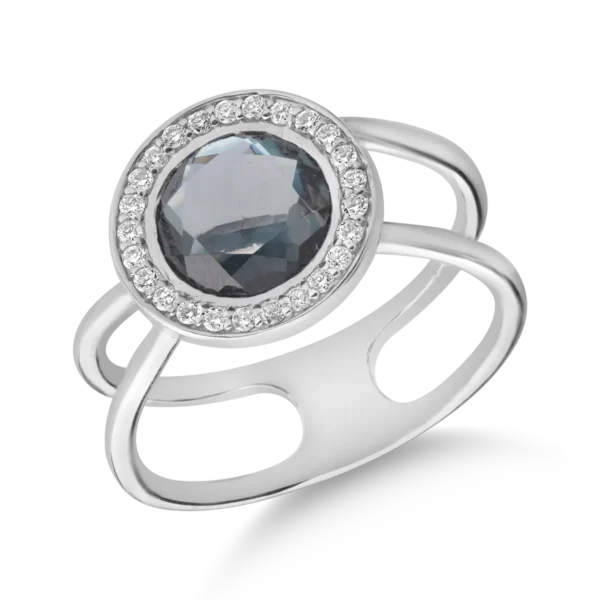 Inel din aur alb cu topaz London blue de 1.68ct si diamante de 0.156ct