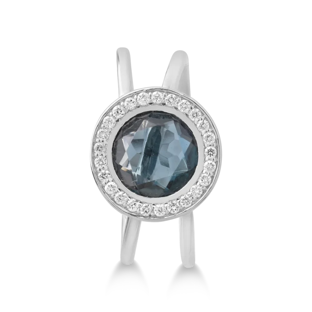 Inel din aur alb cu topaz London blue de 1.68ct si diamante de 0.156ct - imagine 3