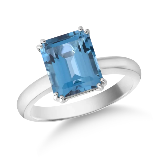 Inel din aur alb cu topaz London blue rectangular de 3ct si diamante de 0.01ct