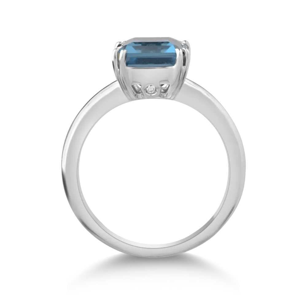 Inel din aur alb cu topaz London blue rectangular de 3ct si diamante de 0.01ct - imagine 2