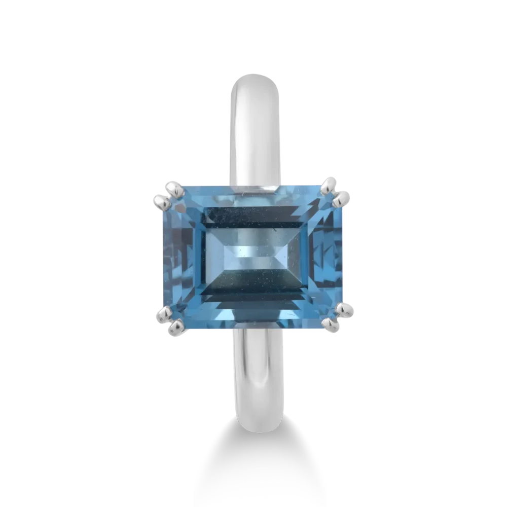 Inel din aur alb cu topaz London blue rectangular de 3ct si diamante de 0.01ct - imagine 3