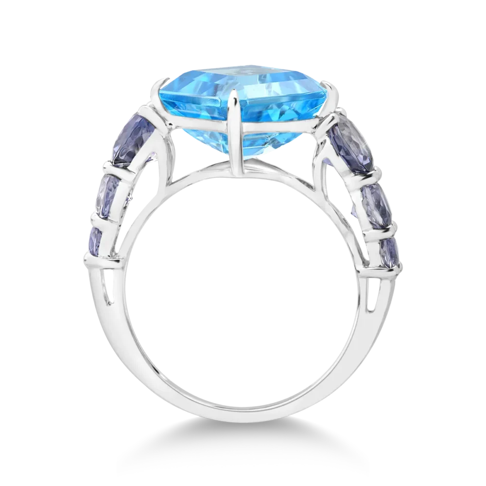 Inel din aur alb cu topaz albastru octogonal de 5.7ct si iolite de 0.8ct - imagine 2