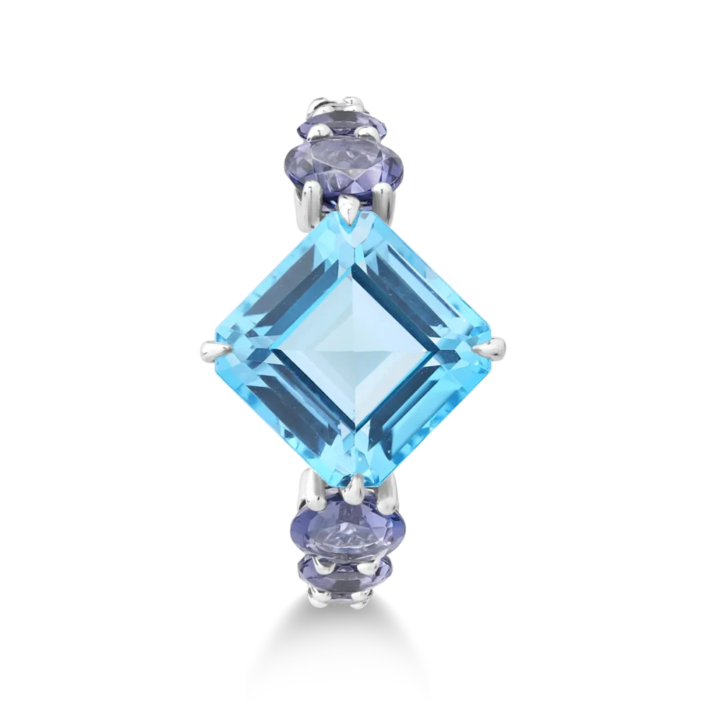 Inel din aur alb cu topaz albastru octogonal de 5.7ct si iolite de 0.8ct - imagine 3