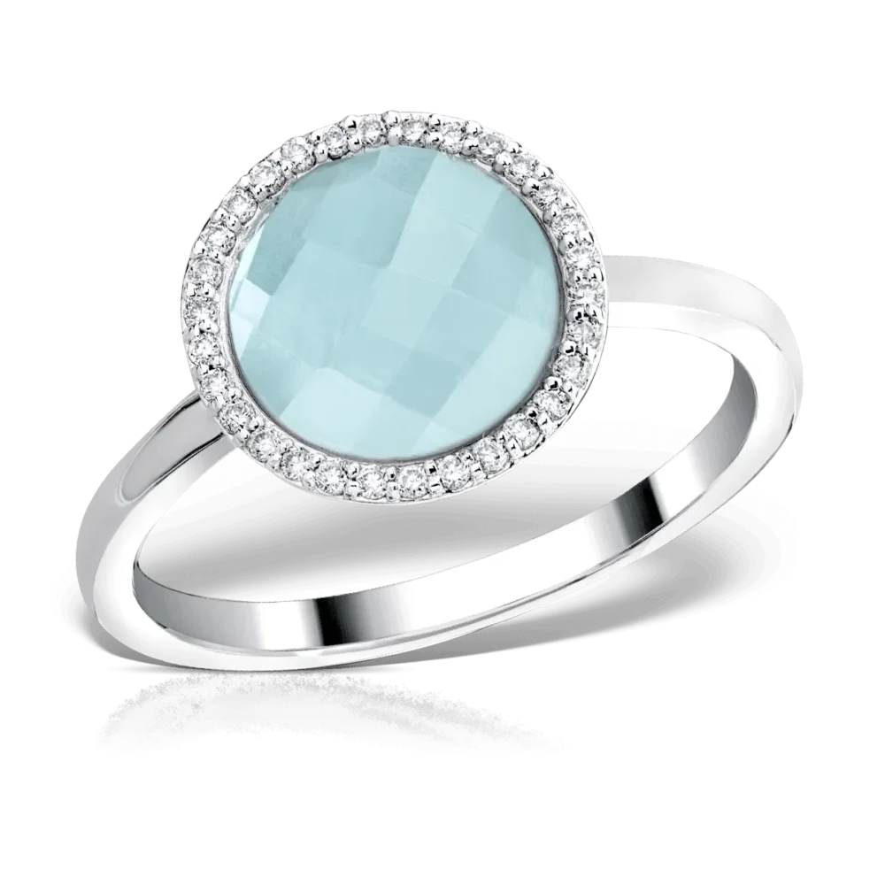 Inel din aur alb cu topaz albastru deschis de 3.52ct si diamante de 0.112ct