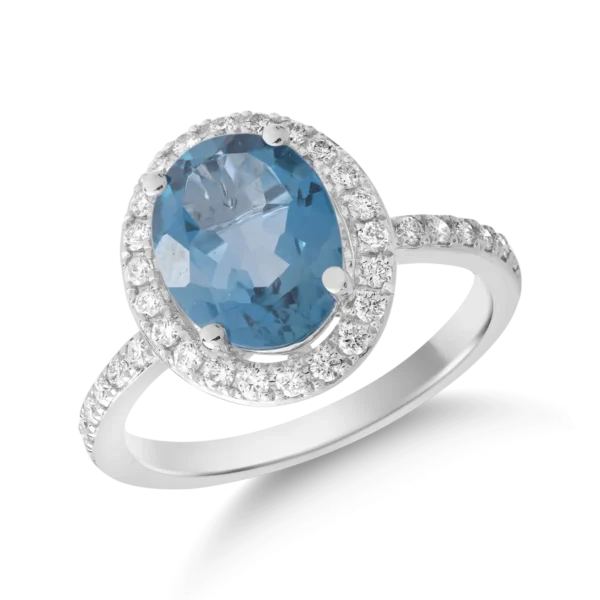 Inel din aur alb cu topaz oval de 2.2ct si diamante de 0.2ct