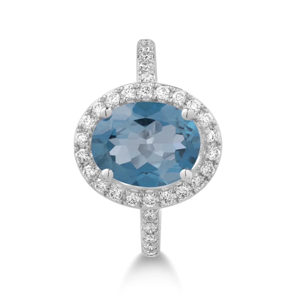 Inel din aur alb cu topaz oval de 2.2ct si diamante de 0.2ct - imagine 3