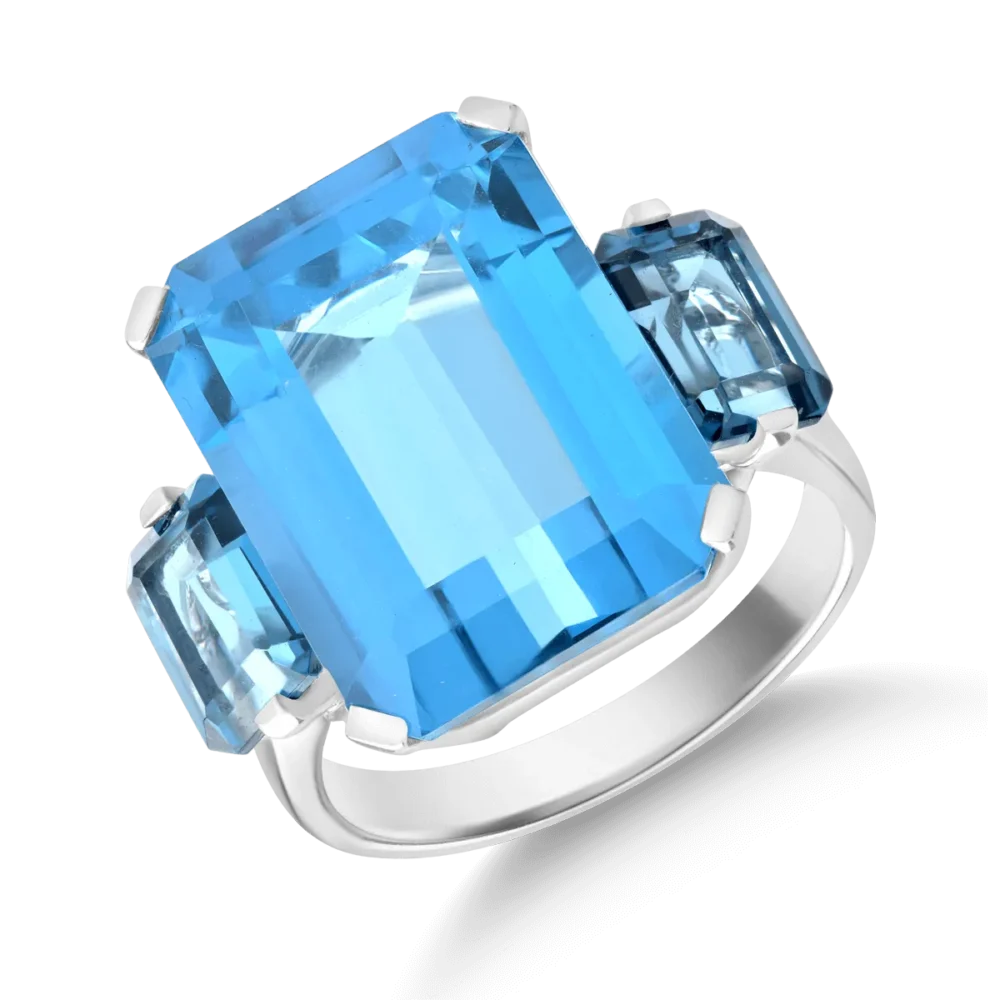 Inel din aur alb cu topaze albastre octogonale de 18.1ct