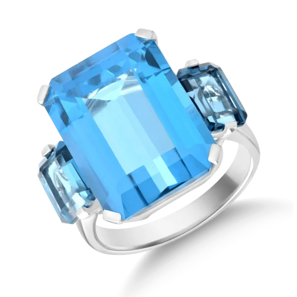 Inel din aur alb cu topaze albastre octogonale de 18.1ct