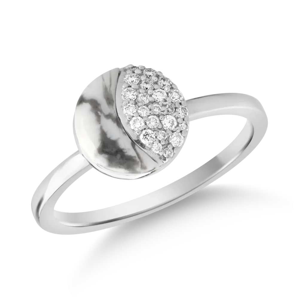 Inel din aur alb cu turcoaz alb de 0.37ct si diamante de 0.116ct