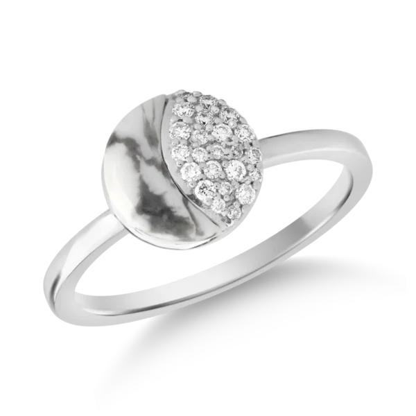 Inel din aur alb cu turcoaz alb de 0.37ct si diamante de 0.116ct