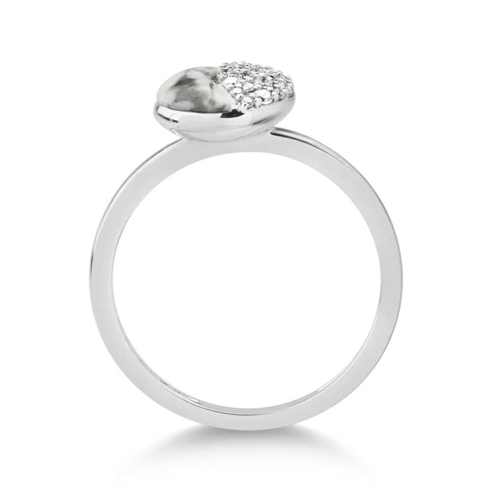 Inel din aur alb cu turcoaz alb de 0.37ct si diamante de 0.116ct - imagine 2