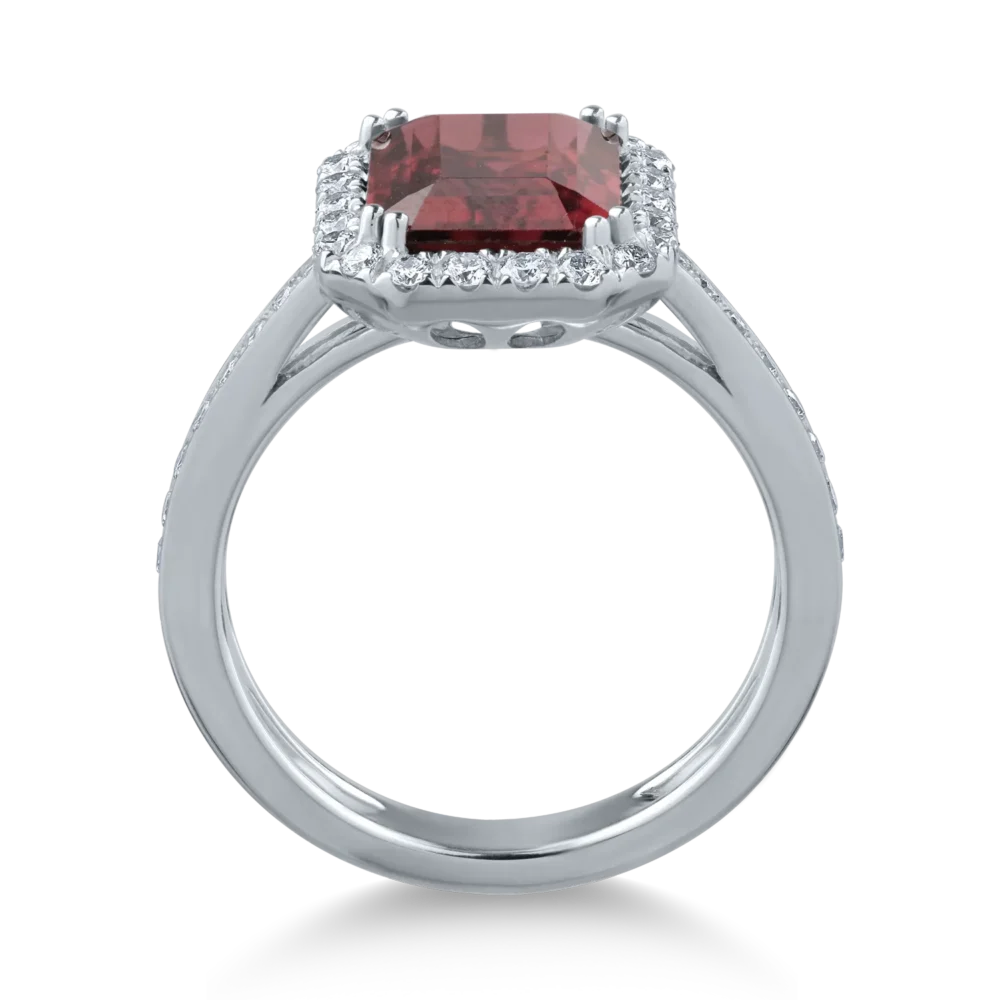 Inel din aur alb cu turmalina roz emerald de 3ct si diamante de 0.4ct - imagine 2