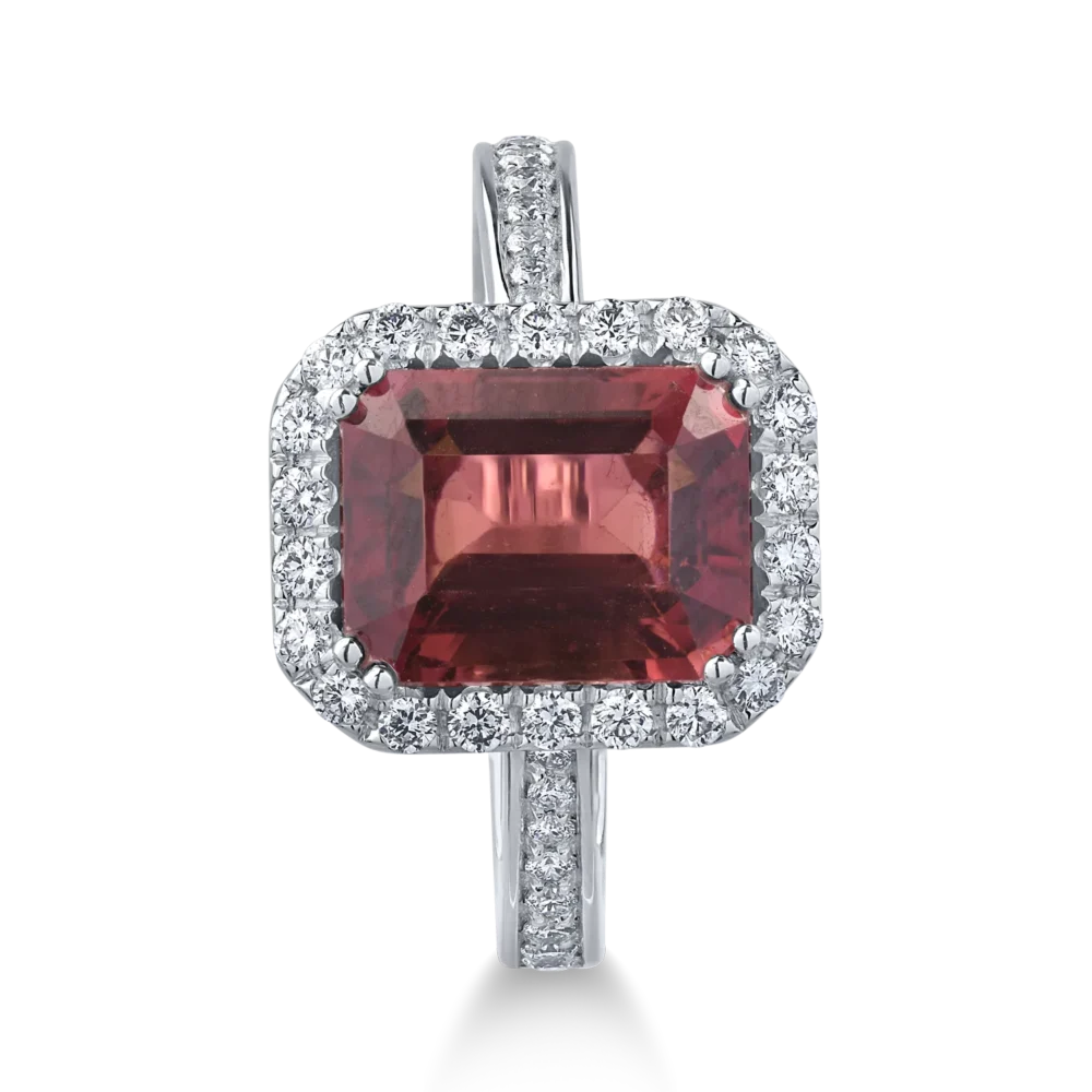 Inel din aur alb cu turmalina roz emerald de 3ct si diamante de 0.4ct - imagine 3