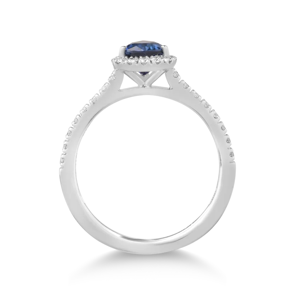 Inel din aur alb cu safir pear de 1.07ct si diamante de 0.3ct - imagine 2