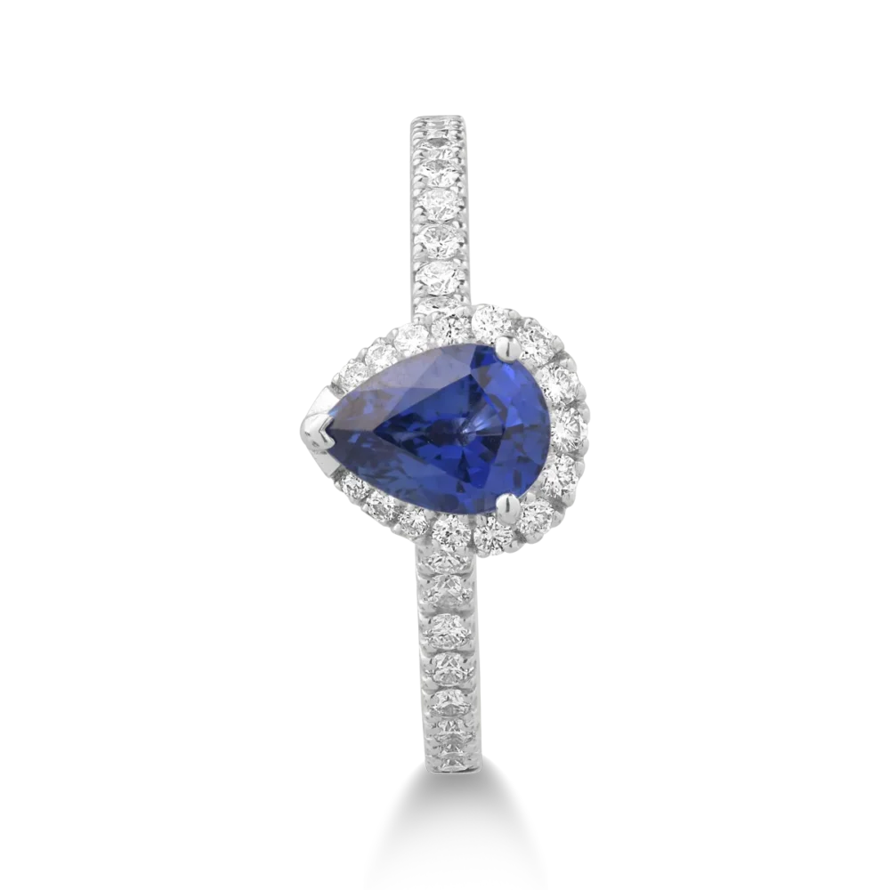 Inel din aur alb cu safir pear de 1.07ct si diamante de 0.3ct - imagine 3