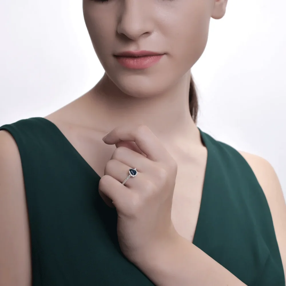 Inel din aur alb cu safir pear de 1.07ct si diamante de 0.3ct - imagine 4