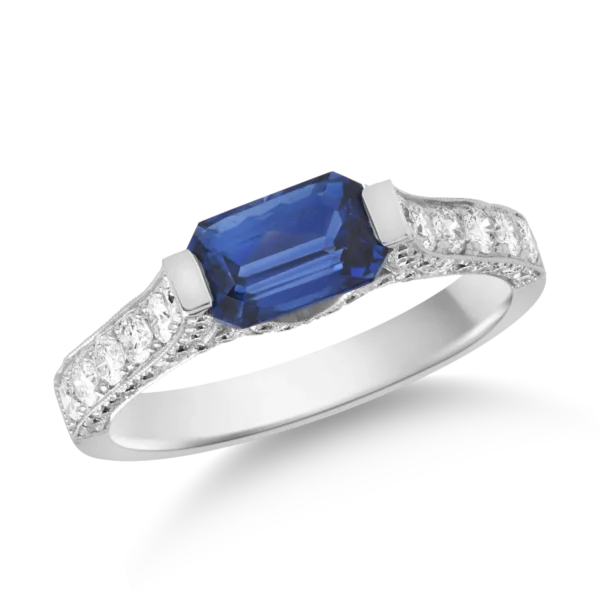 Inel din aur alb de cu safir octogonal de 1.4ct si diamante de 0.9ct