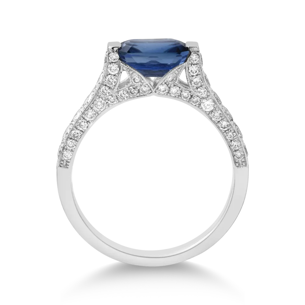 Inel din aur alb de cu safir octogonal de 1.4ct si diamante de 0.9ct - imagine 2