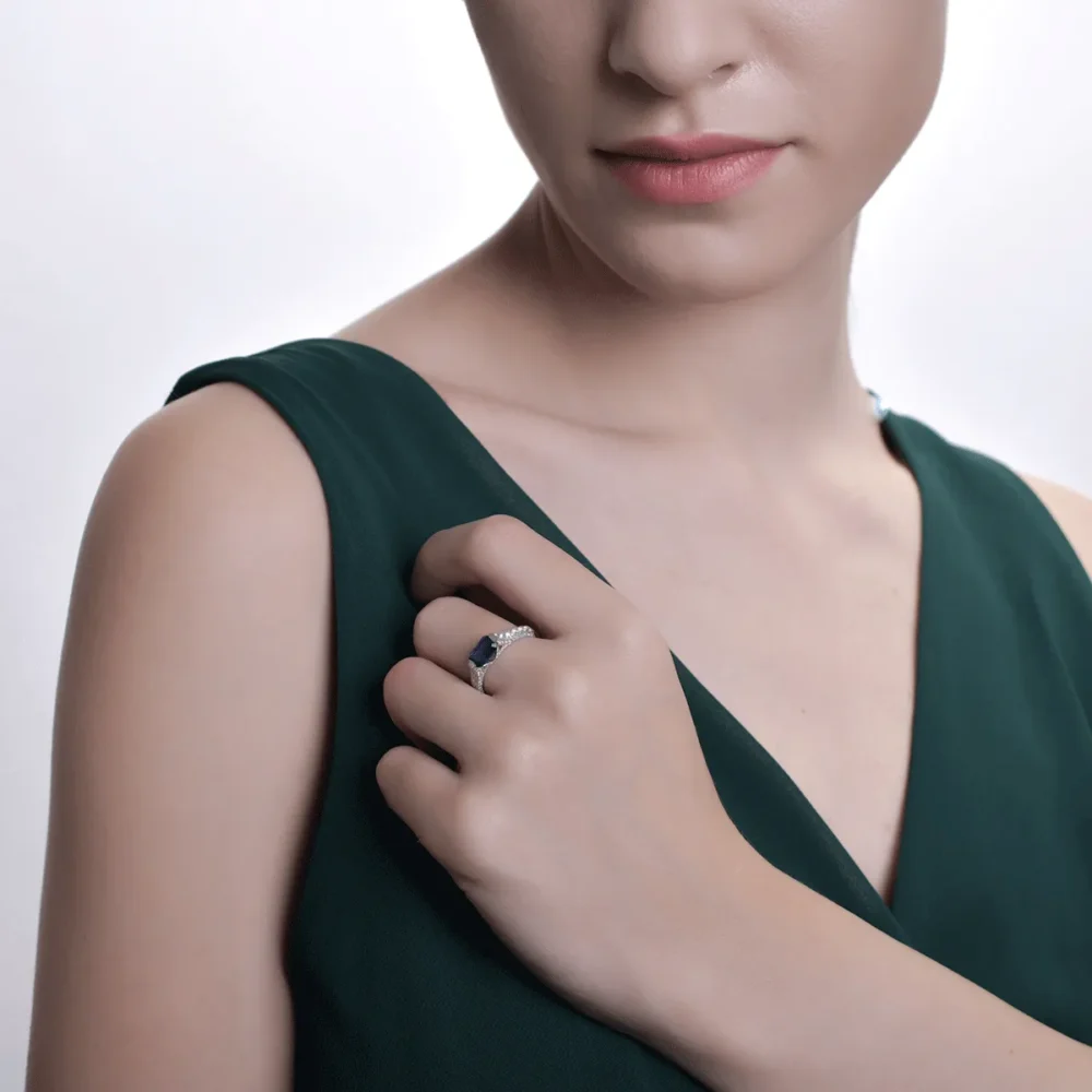 Inel din aur alb de cu safir octogonal de 1.4ct si diamante de 0.9ct - imagine 4