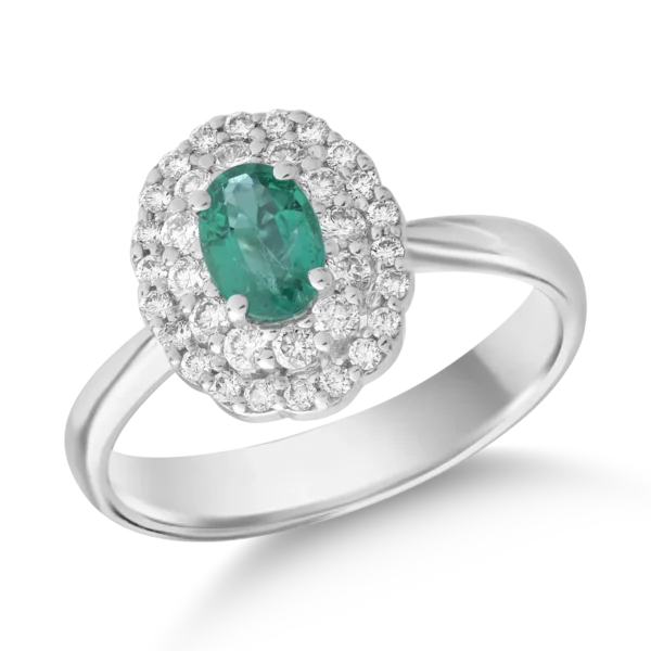 Inel din aur alb de cu smarald oval de 0.3ct si diamante de 0.3ct