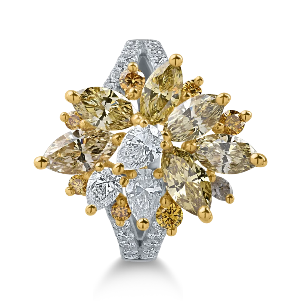 Inel din aur alb-galben cu diamante marquise, pear si rotunde de 3.12ct - imagine 2