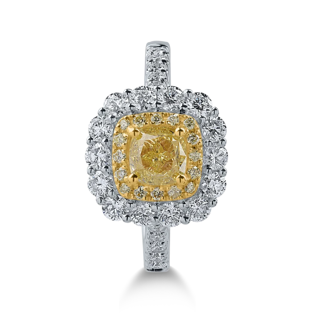 Inel din aur alb-galben cu diamante galbene de 1.12ct si diamante transparente de 0.88ct - imagine 2