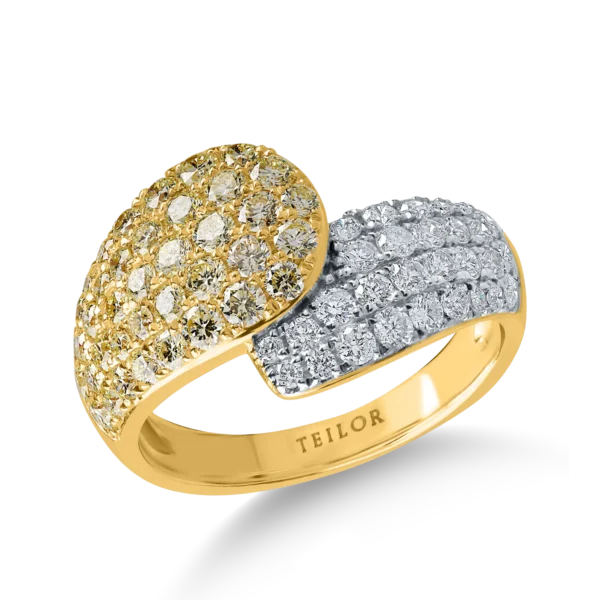 Inel din aur alb-galben cu diamante galbene de 1ct si diamante incolore de 0.5ct