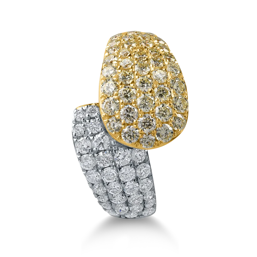 Inel din aur alb-galben cu diamante galbene de 1ct si diamante incolore de 0.5ct - imagine 2