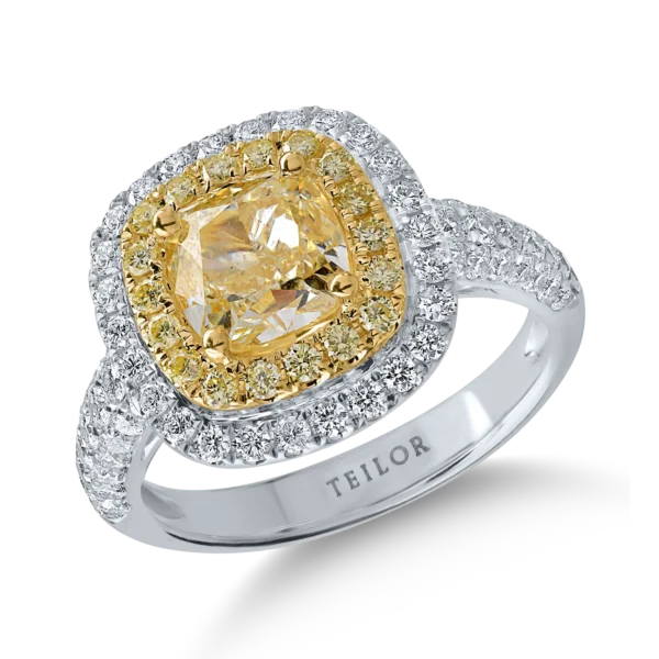 Inel din aur alb-galben cu diamante galbene de 2.31ct si diamante transparente de 0.87ct