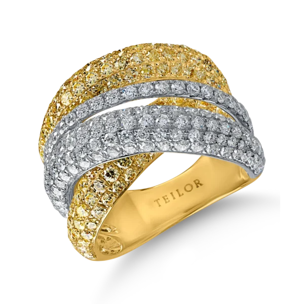 Inel din aur alb-galben cu diamante microsetting galbene si incolore de 4.1ct