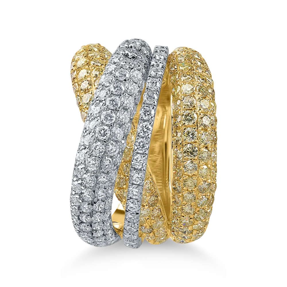 Inel din aur alb-galben cu diamante microsetting galbene si incolore de 4.1ct - imagine 2